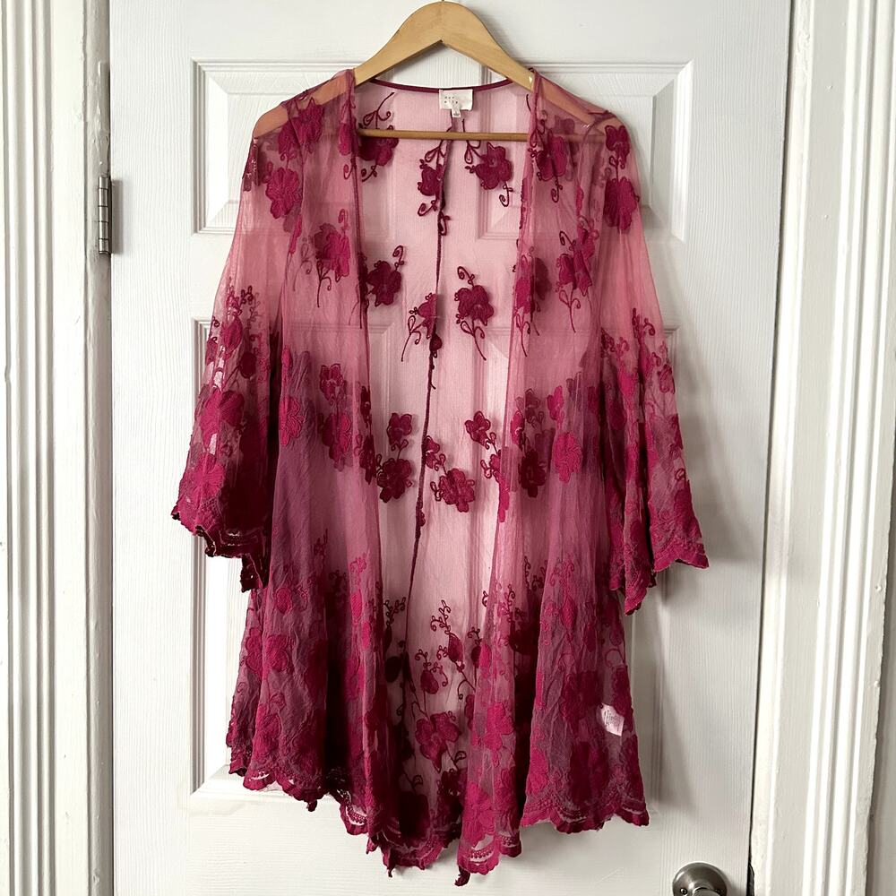 Dee Elly Floral Mesh Boho Kimono Sz L